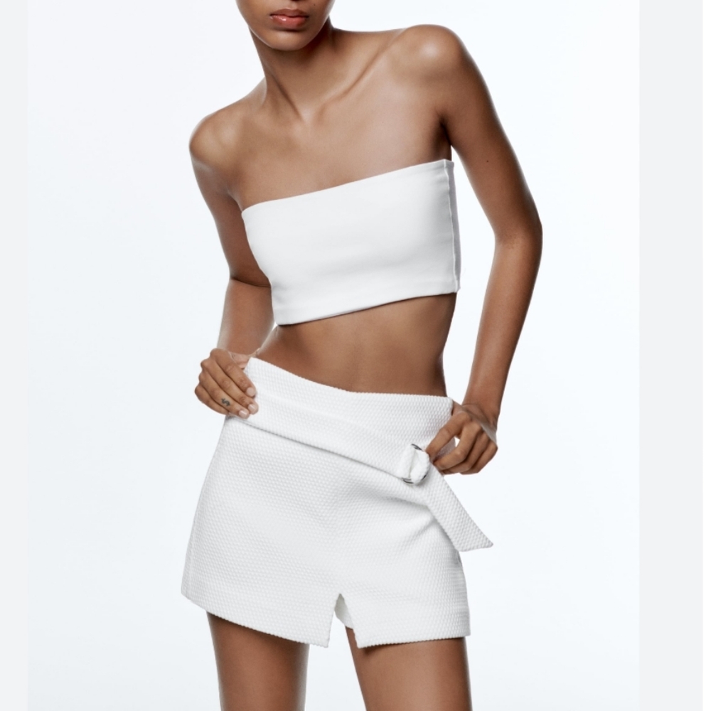 ZARA TEXTURED SKORT WHITE